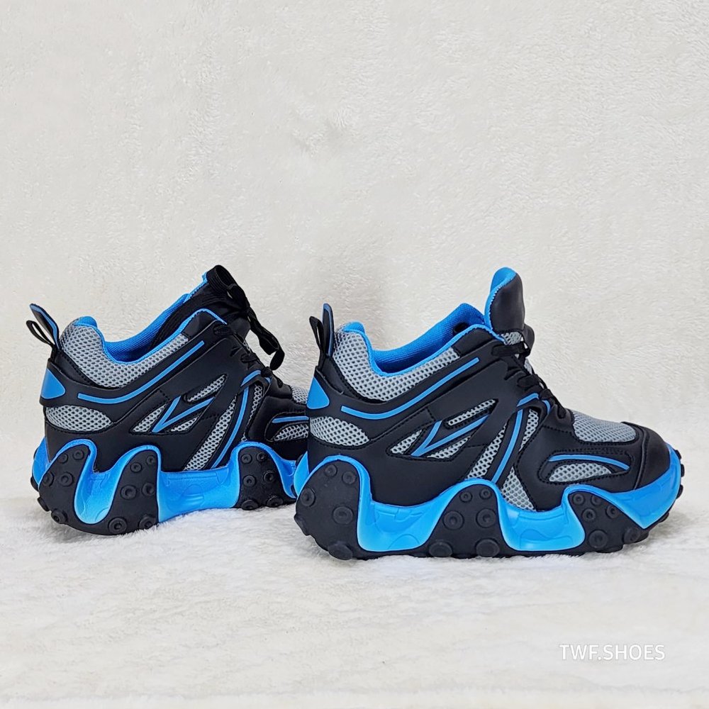 Anthony Wang Alien Black & Blue Hidden Wedge Platform Sneakers Octopus Tread